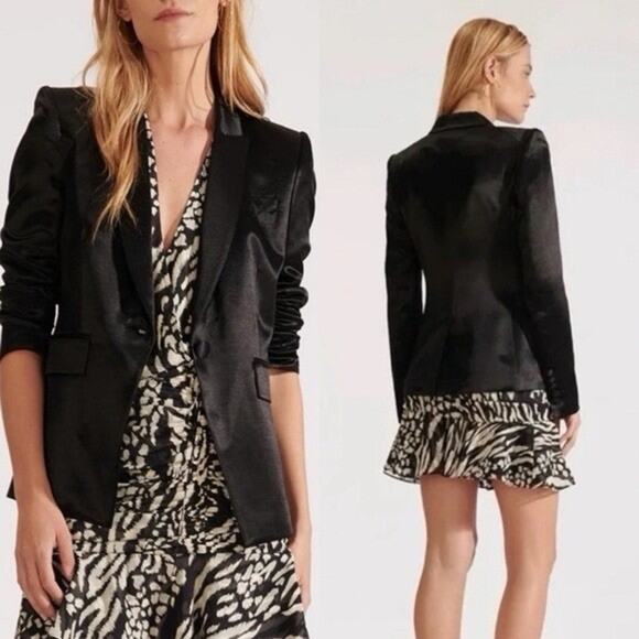 Blazer Jackets & Blazers - Veronica Beard Athens Black Shiny Satin Dickey Blazer Jacket Sz 4